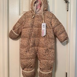 New Baby Gap Puffer Snowsuit Bunting Leopard Print Size 6 - 12 Months Very Warm!